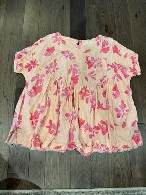 Free People Oversized Pink Floral Peplum Blouse